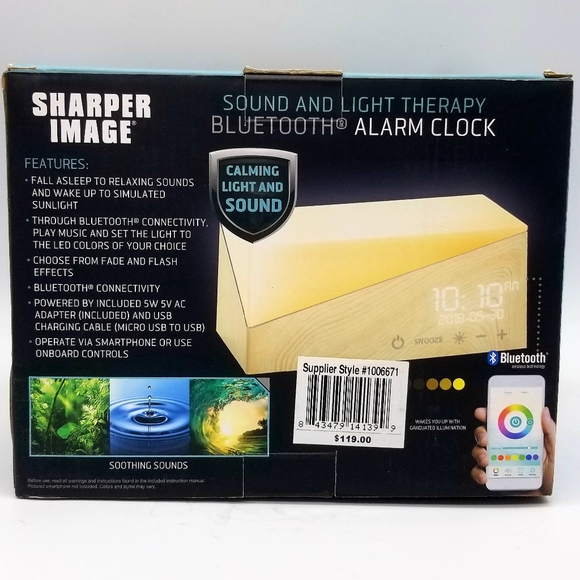 SHARPER IMAGE Sound & Light Therapy Bluetooth Speaker Alarm Clock - Picture 2 of 7